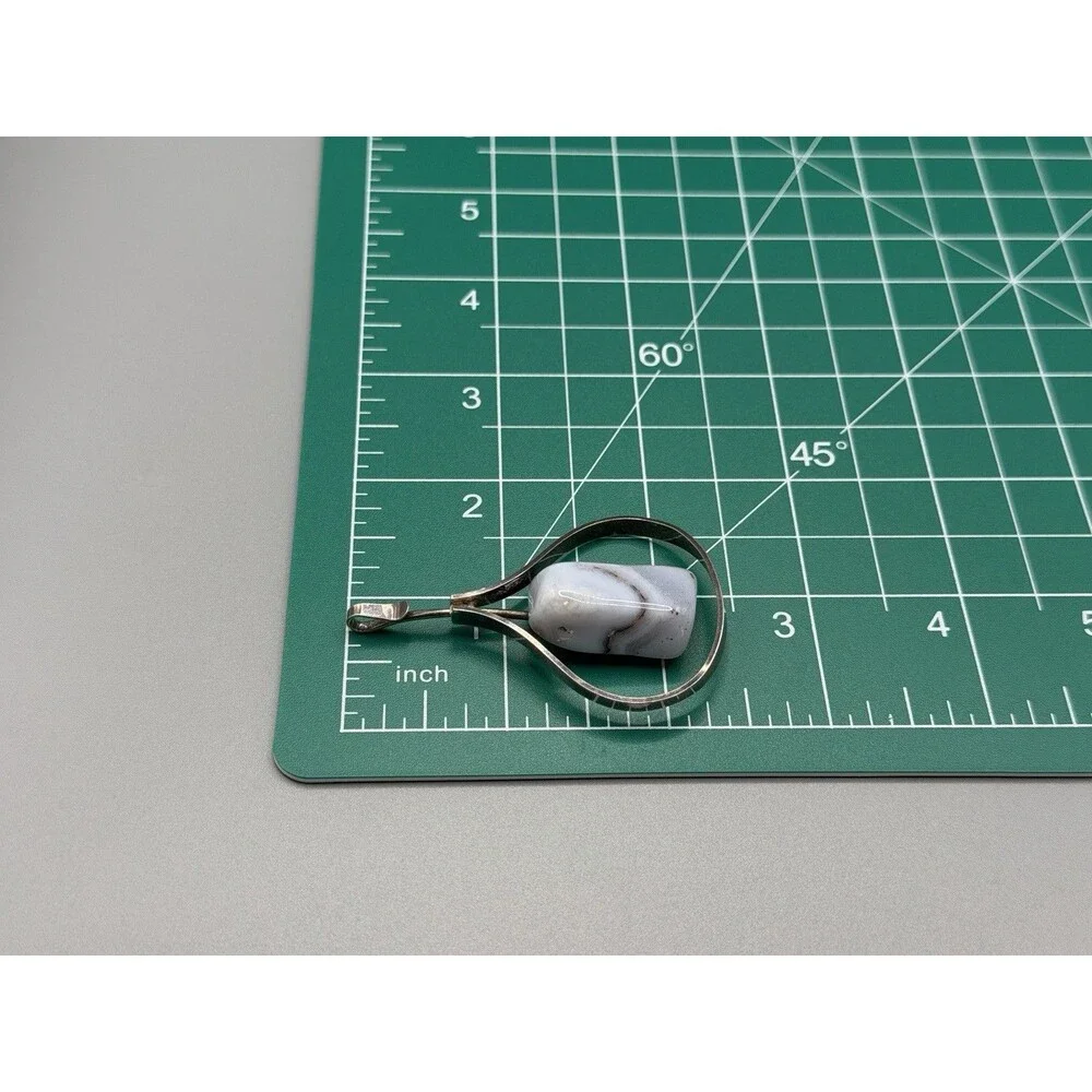 Asbjørn Birkelund Norway 925 Sterling Silver Agate Modernist Pendant Vtg 1960s